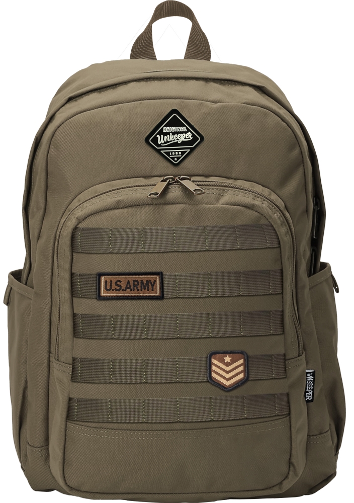 School backpack, Unkeeper, Army, 43 x 32 x 13 cm, Dark brown