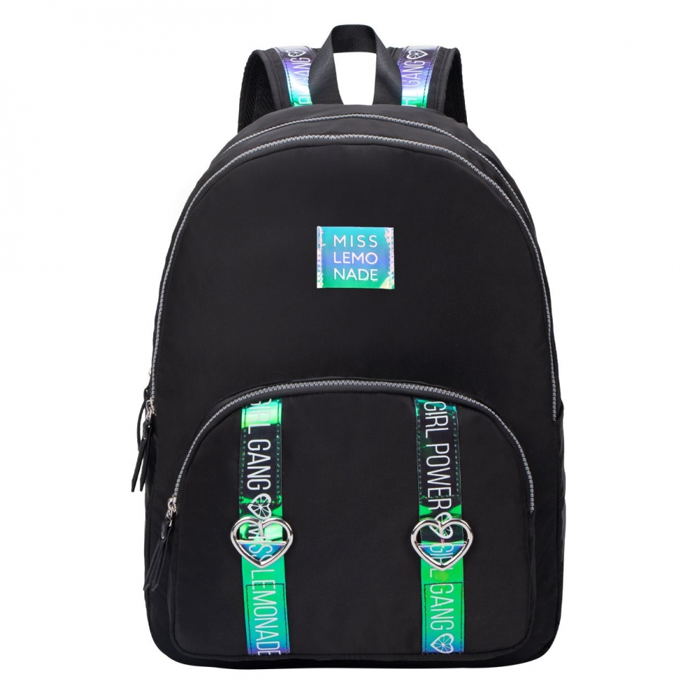 School Backpack, Miss Lemonade, Riot Girl, 45 x 34 x 16 cm, Black