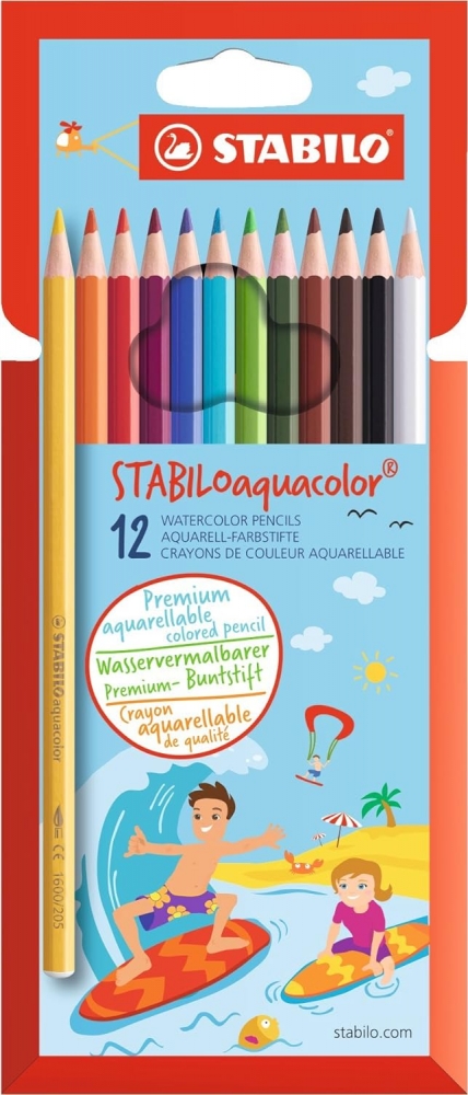 Set of colored watercolor pencils, Stabilo, Aquacolor, 12 colors