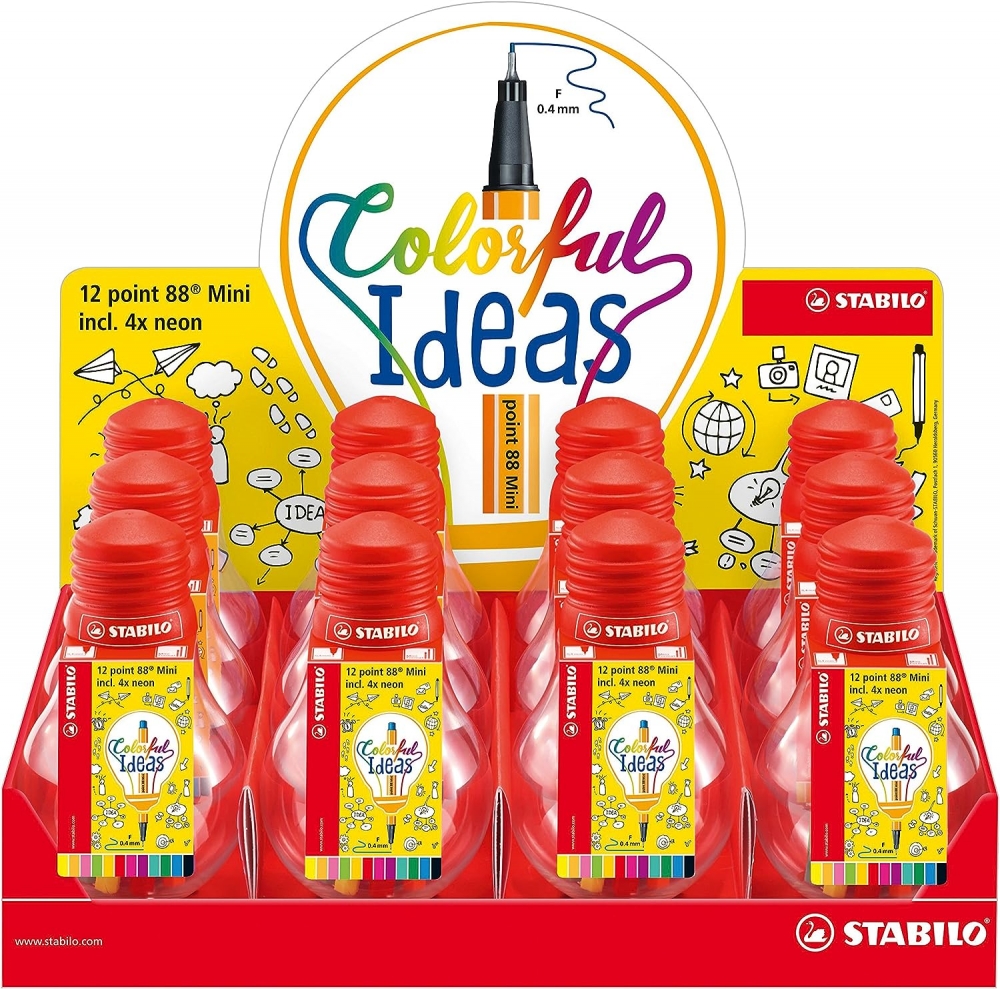 Set of mini permanent markers, Stabilo, Display Point 88 in a bulb, 12 pieces