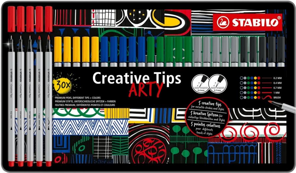 Creative set, Stabilo, Creative Tips ARTY, 30 colors, metal box