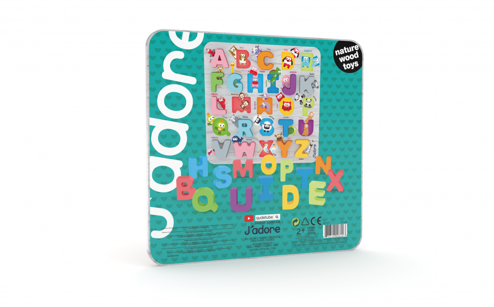 Wooden puzzle, J′adore, ABC letters