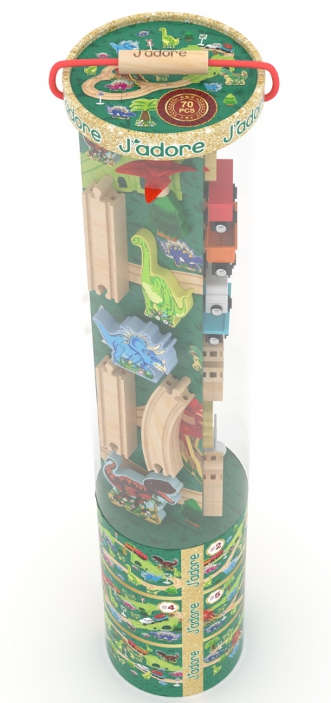 Assembled mega train set - Dinosaurs, 70 pieces