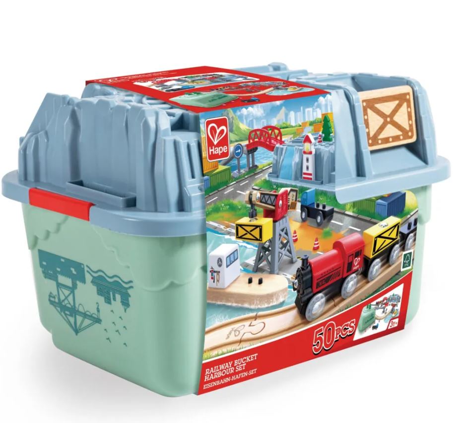 Railway set, Hape, Harbor, 51 pieces