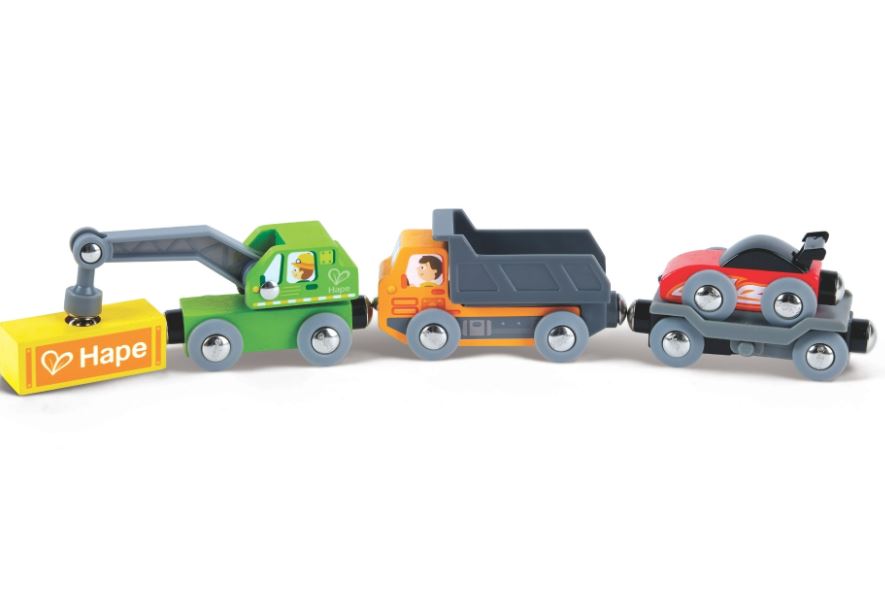 Wooden set, Hape, Train with colorful construction machines