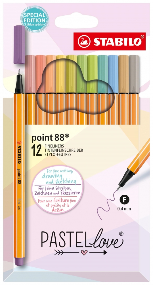 Ballpoint pen set, Stabilo, Point 88 fine 0.4, Pastellove, 12 colors