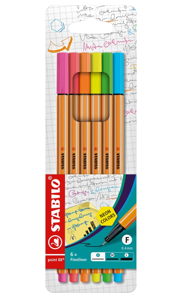 Fineliner set, Stabilo, Point 88 Neon, 6 colors