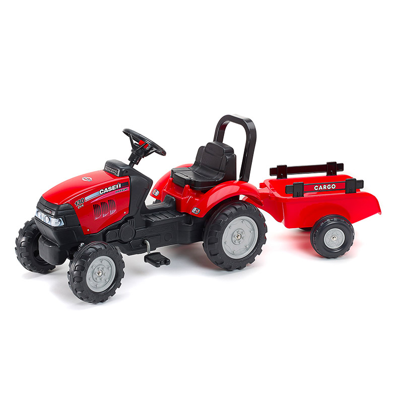 Case IH children′s tractor with trailer and pedals - red