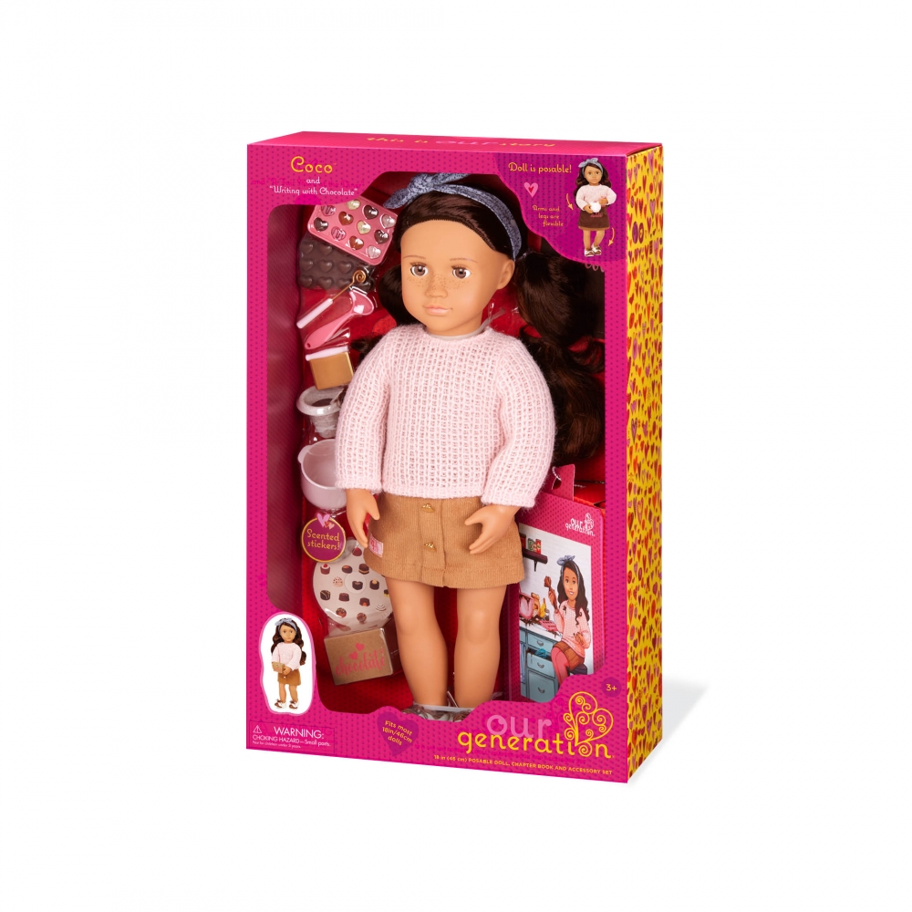 Doll, Battat, Our Generation, Coco with accessories and book, 46 cm