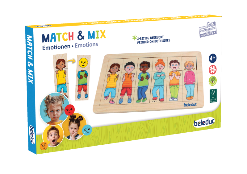 Wooden puzzle, Beleduc, Match and mix, Emotions, 18 pieces