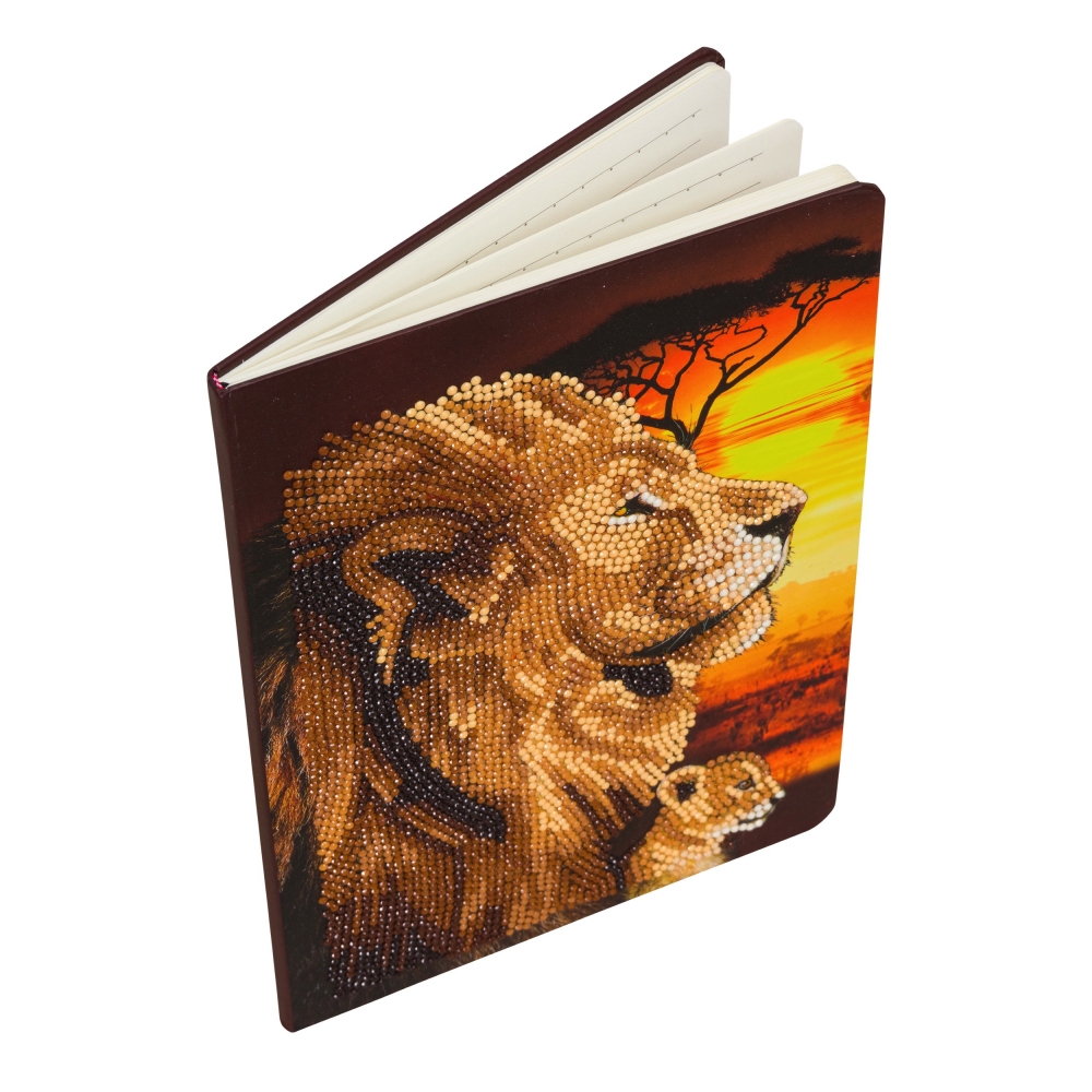 Craft Kit, Craft Buddy, DIY Notebook with Diamond Cover, Lions on the Savannah, 25.5 x 17.5 x 2.5 cm, 5 Pieces