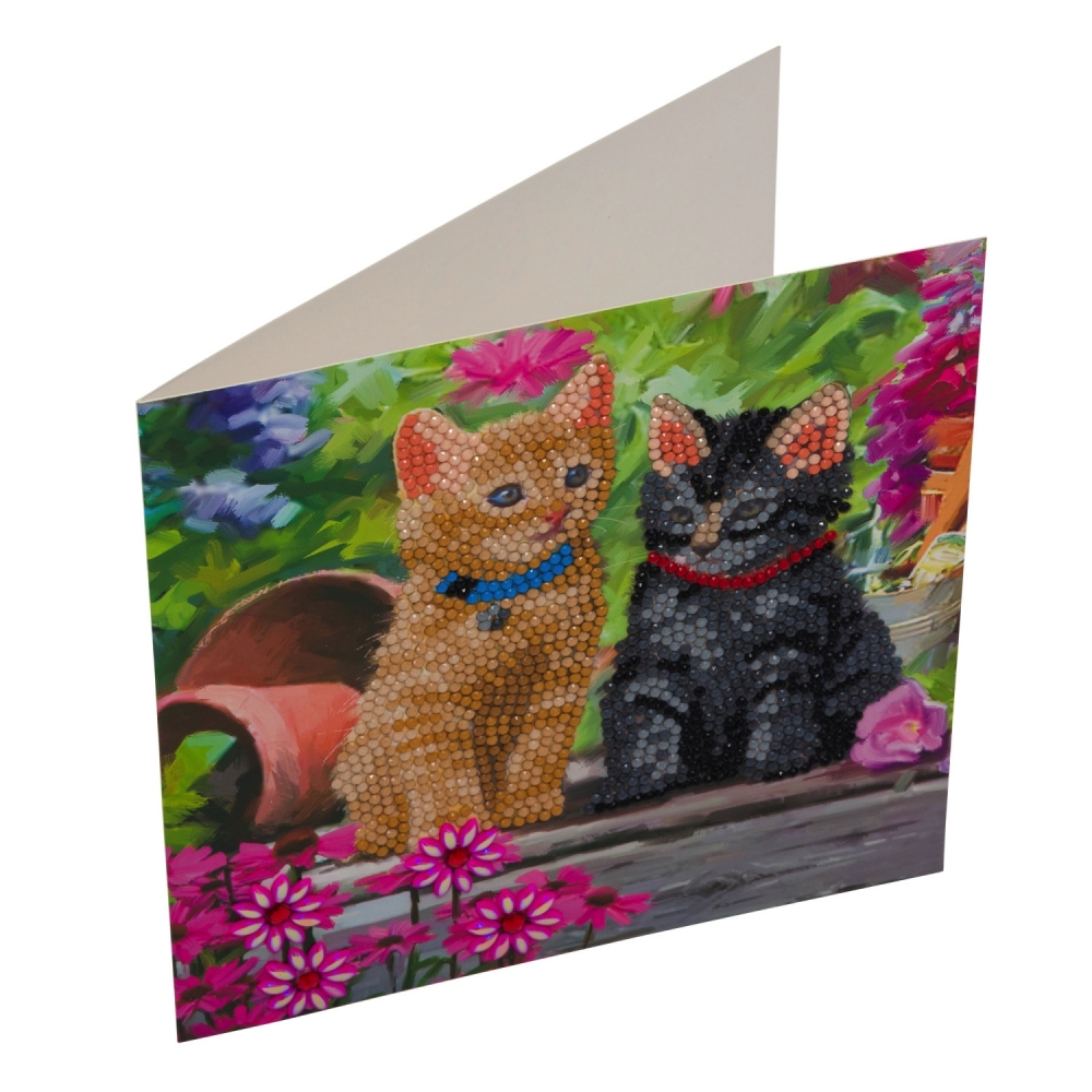 Diamond Painting Greeting Card Set, Craft Buddy, Kitten Friends, 18 x 18 cm