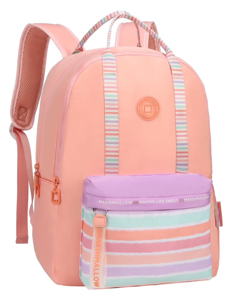 School backpack, Marshmallow, Stripes Peach, 43 x 33 x 16 cm