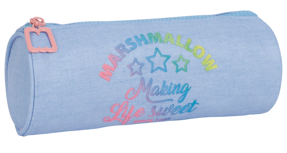 School Cylindrical Toiletry Bag, Marshmallow, Sweet Vintage, 8 x 21 x 8 cm, Blue