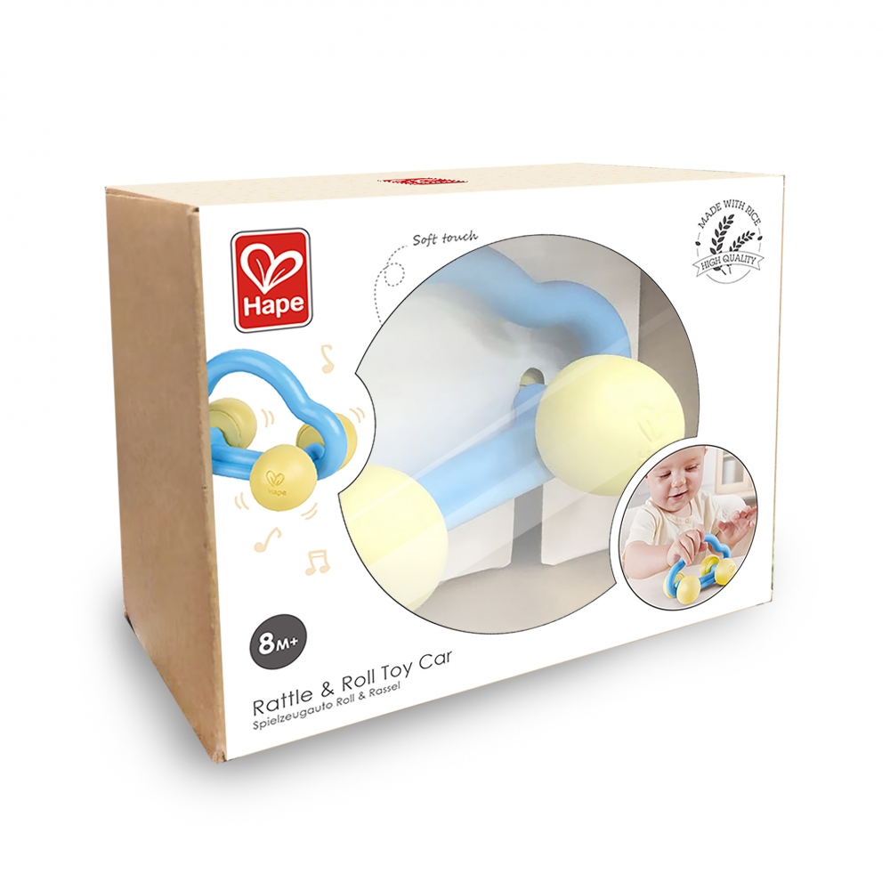 Baby rattle and teether 2 in 1, Hape, Car, 12.5 x 7.3 x 7.5 cm