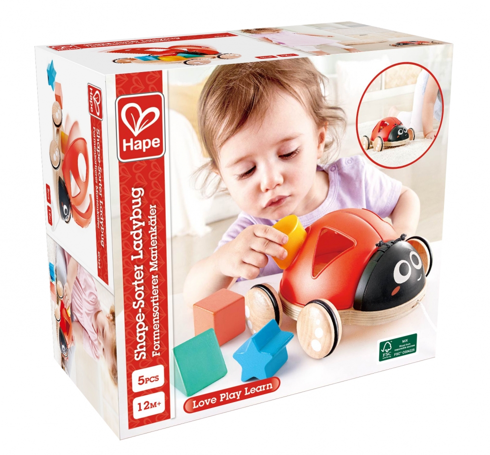 Wooden pull and sort toy, Hape, Ladybug, 20 x 18 x 7 cm