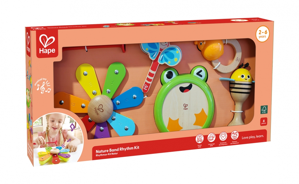 Wooden music set, Hape, nature, 5 pieces