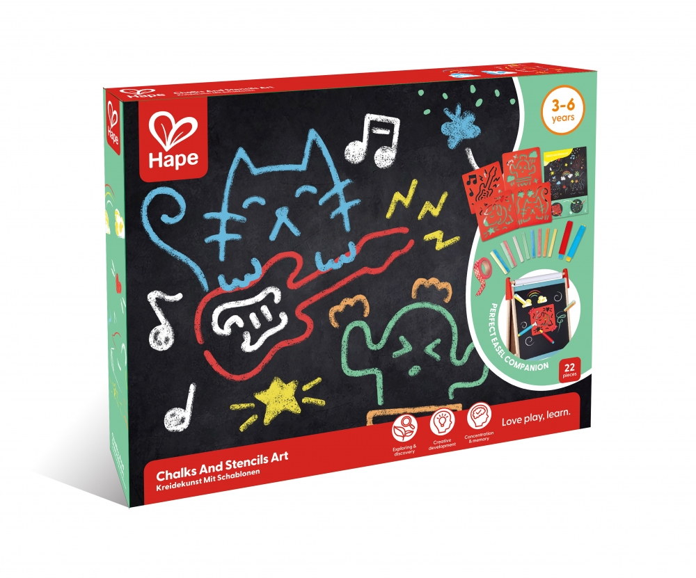 Creative set, Hape, Fun drawing with chalks and stencils, 21 pieces