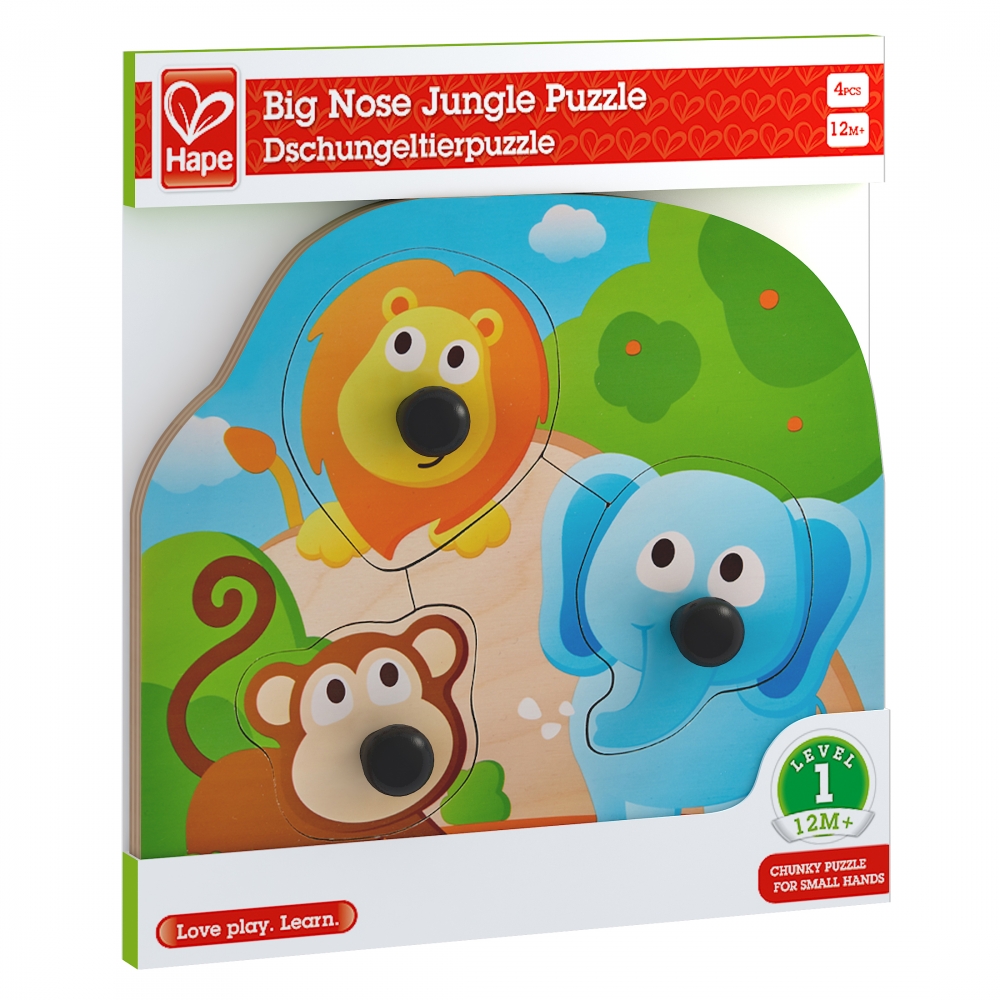 Baby wooden puzzle, Hape, Jungle, 4 pieces