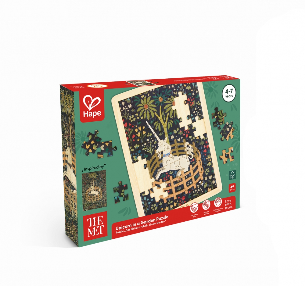 Wooden puzzle, Hape, The Met, Unicorn in a garden, 49 pieces