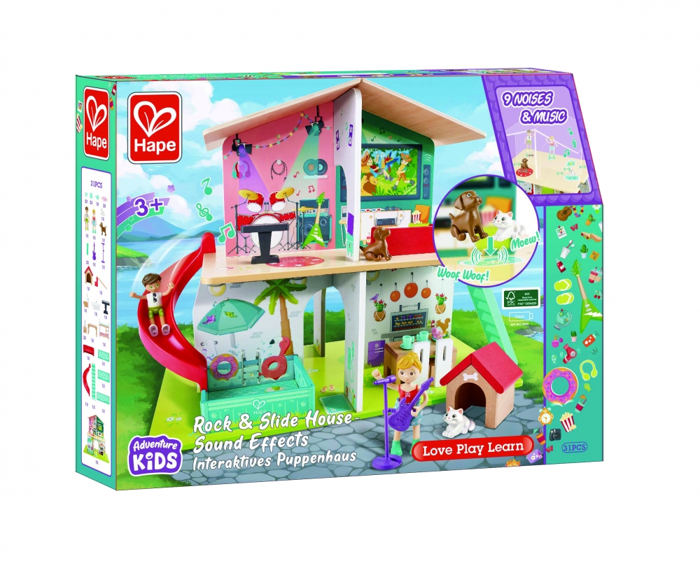 Wooden music house, Hape, Furnished, 31 pieces