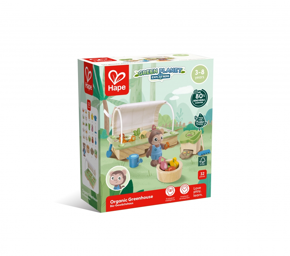 Interactive wooden set, Hape, Organic greenhouse, 32 pieces