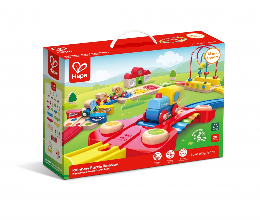 Wooden set, Hape, Railway set, Rainbow colors