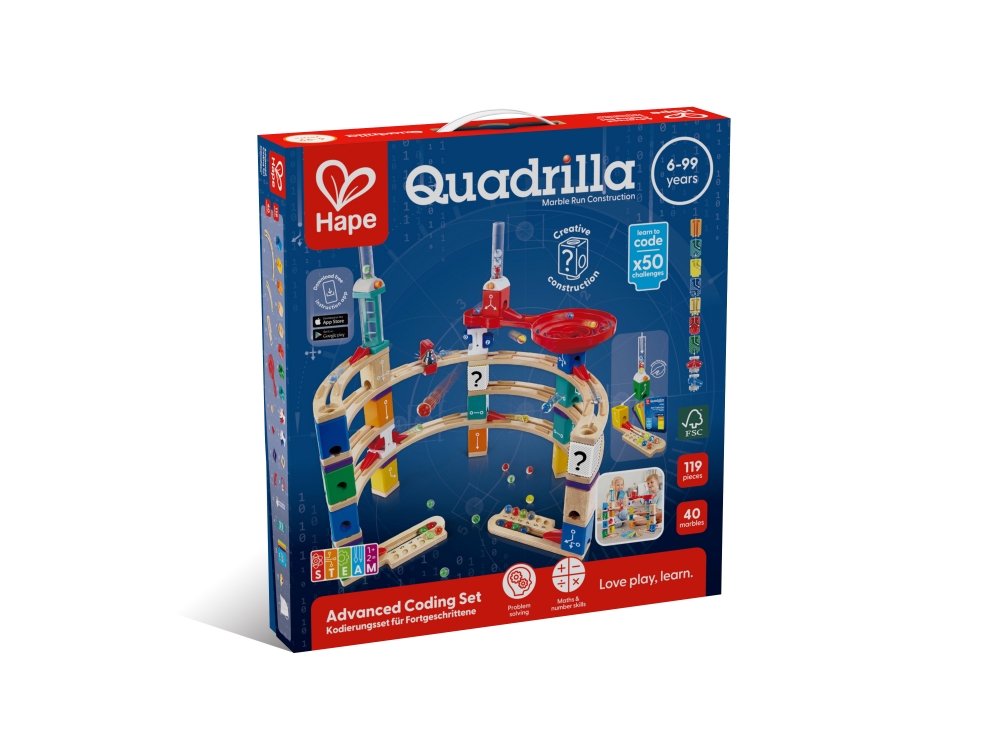 Wooden Ball Track Set, Hape, Quadrilla, Advanced Coding, 159 Pieces