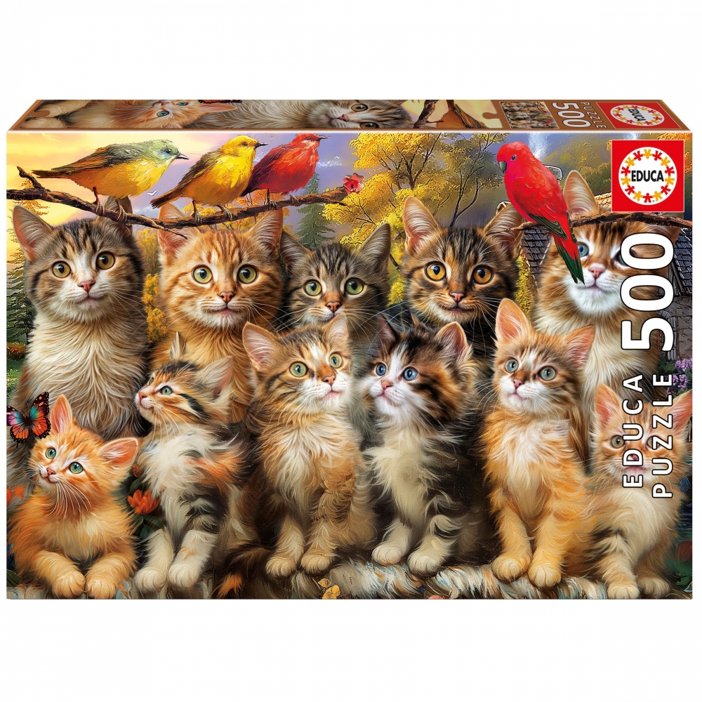 Puzzle, Educa, Kittens and Birds, 500 pieces