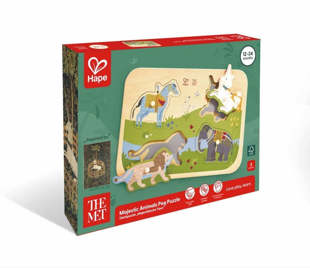 Wooden puzzle, Hape, The Met, Majestic Animals, 5 pieces