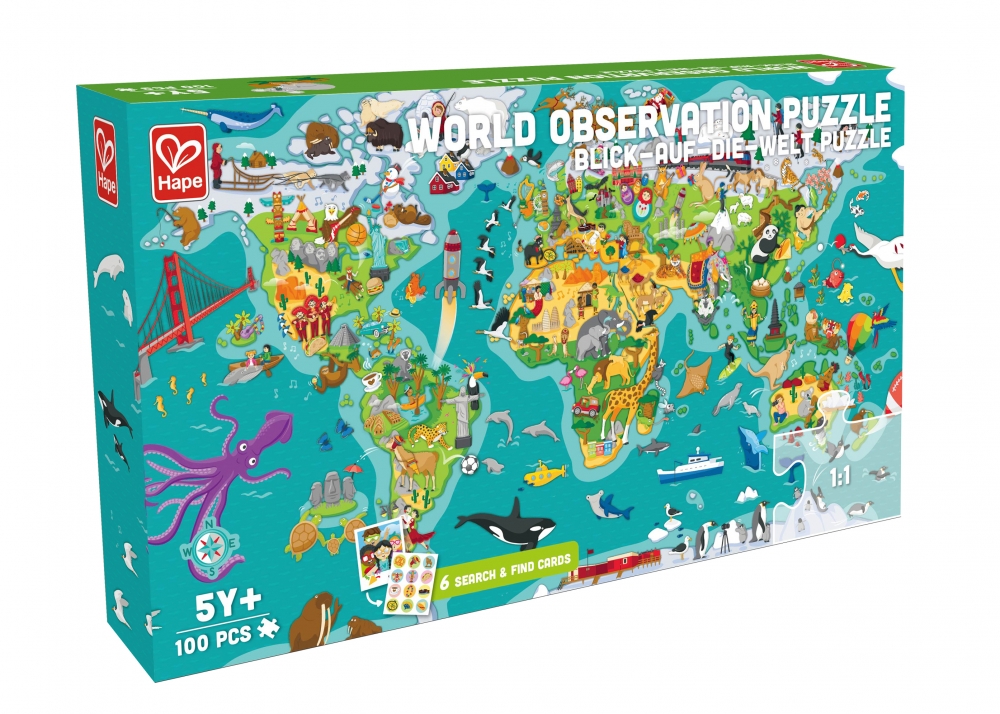 2 in 1 puzzle and game, Hape, World tour, 105 pieces