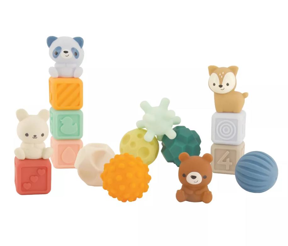 Set de jucării senzoriale pentru bebeluși, Infantino, culori delicate, 16 buc.