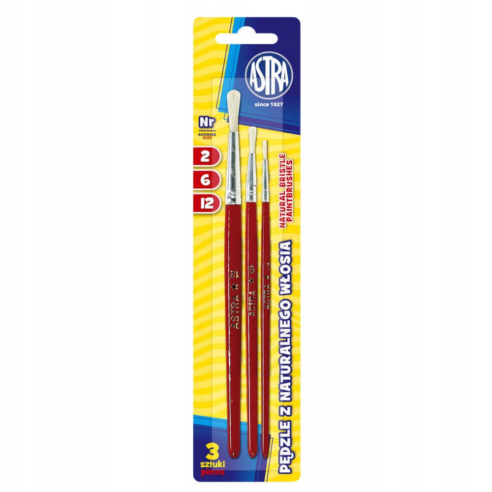 Set of 3 brushes Astra, Natural fibers, Nr 2, 6, 12