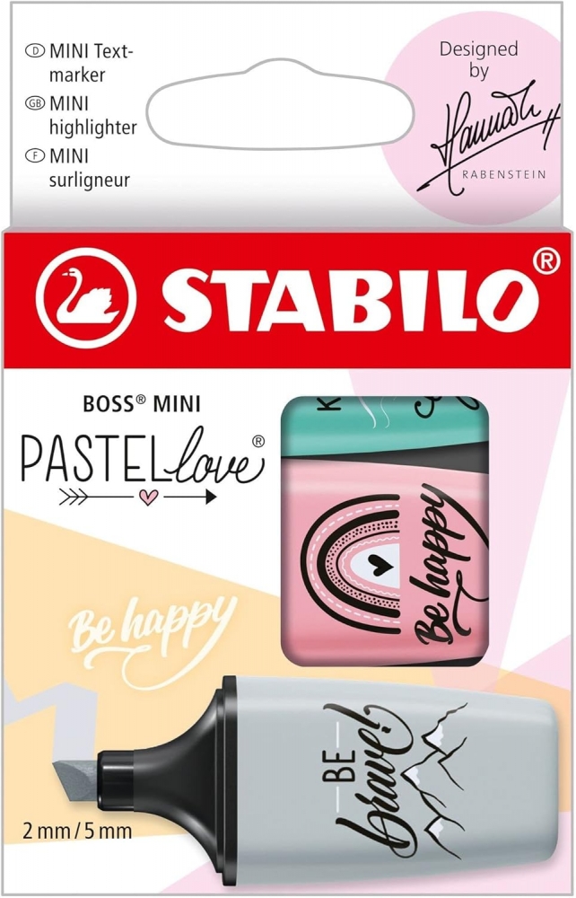 Set of text markers, Stabilo, Boss Mini Pastel Love 2.0, 3 colors