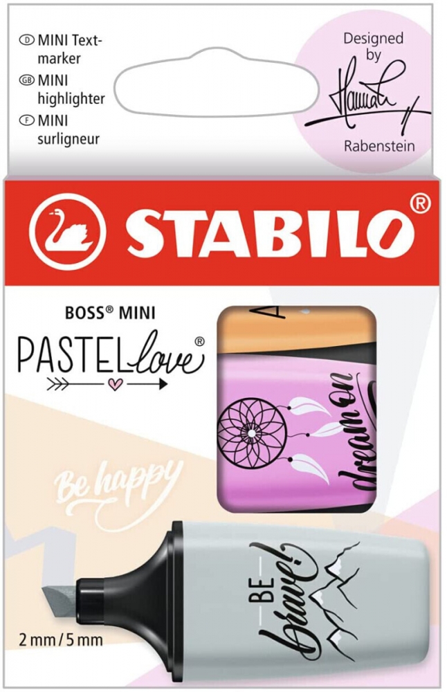 Set of text markers, Stabilo, Boss Mini Pastel Love 2.0, 3 colors