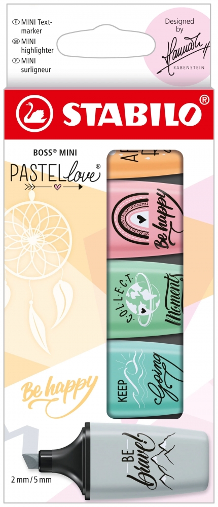 Set of text markers, Stabilo, Boss Mini Pastel Love 2.0, 5 colors
