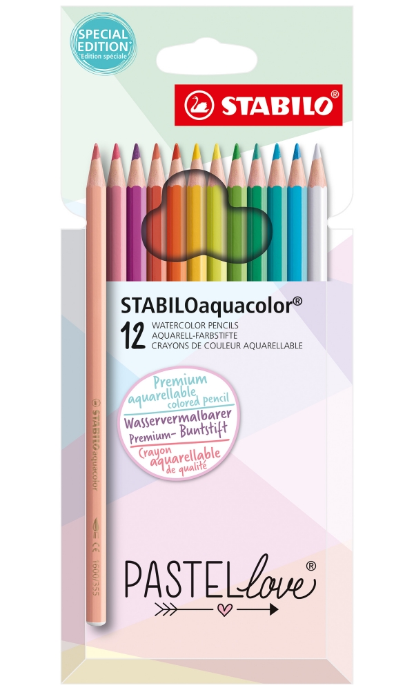 Set of watercolor pencils, Stabilo, Aquacolor Pastellove, 12 colors
