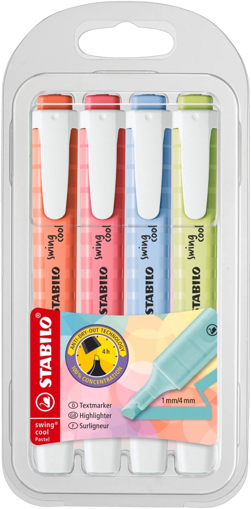 Set of text markers, Stabilo, Swing Cool Pastel, 4 colors