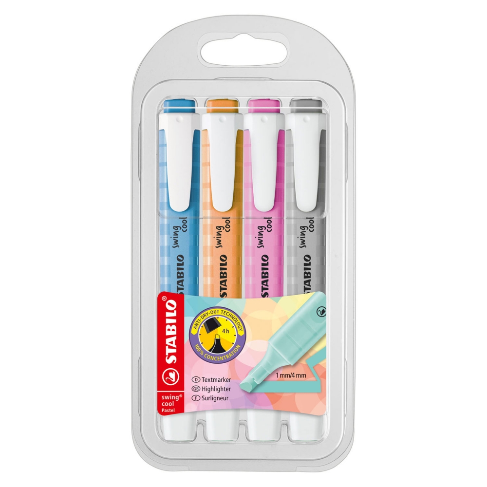 Set of text markers, Stabilo, Swing Cool Pastel, 4 colors