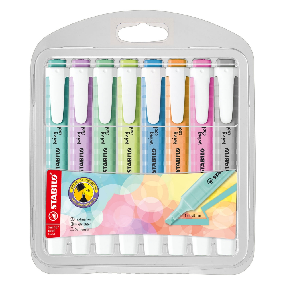 Set of text markers, Stabilo, Swing Cool Pastel, 8 colors