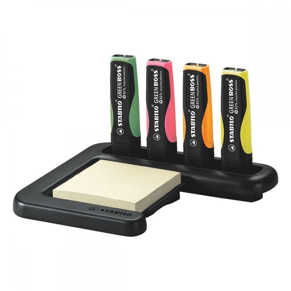Desk set of text markers, Stabilo, Green Boss, 4 colors