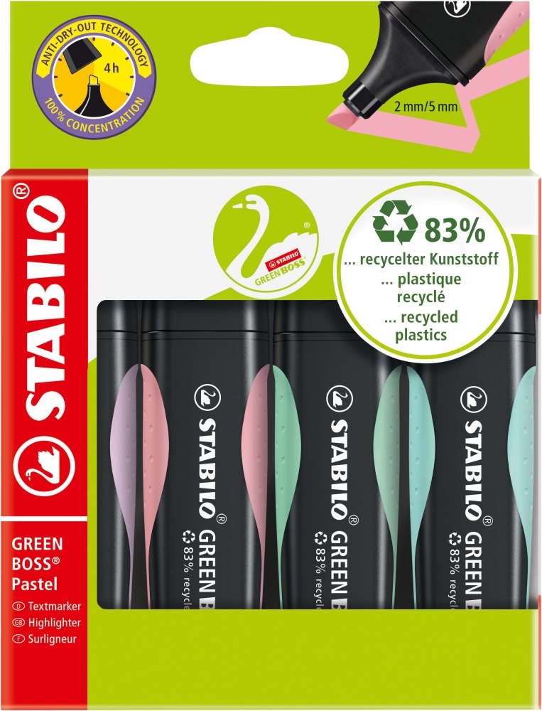 Set of text markers, Stabilo, Green Boss pastel, 4 colors