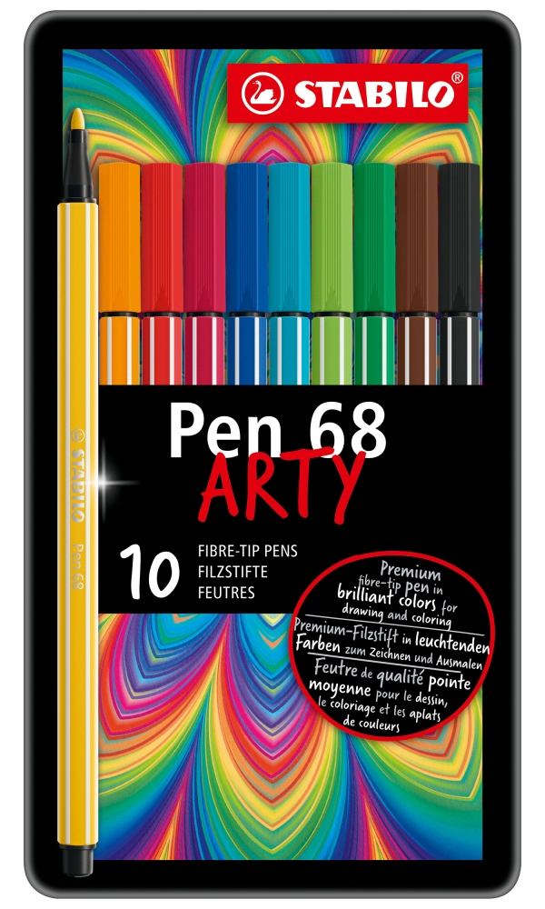 Set of felt-tip pens, Stabilo, Pen 68 Arty, metal case, 10 colors