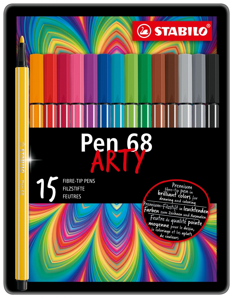 Set of felt-tip pens, Stabilo, Pen 68 Arty, metal case, 15 colors