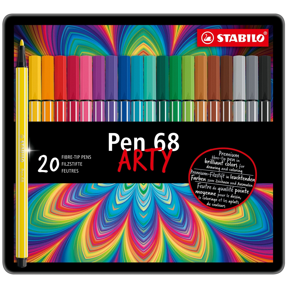 Set of felt-tip pens, Stabilo, Pen 68 Arty, metal case, 20 colors