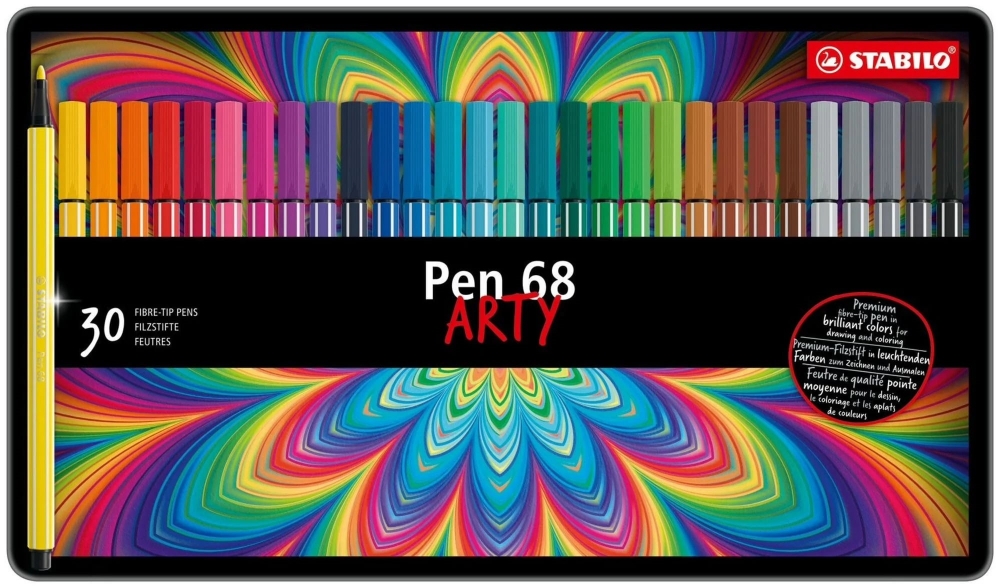 Set of felt-tip pens, Stabilo, Pen 68 Arty, metal case, 30 colors