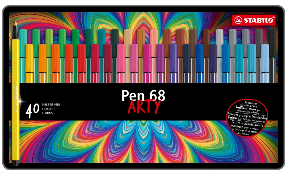  Set of felt-tip pens, Stabilo, Pen 68 Arty, metal case, 40 colors