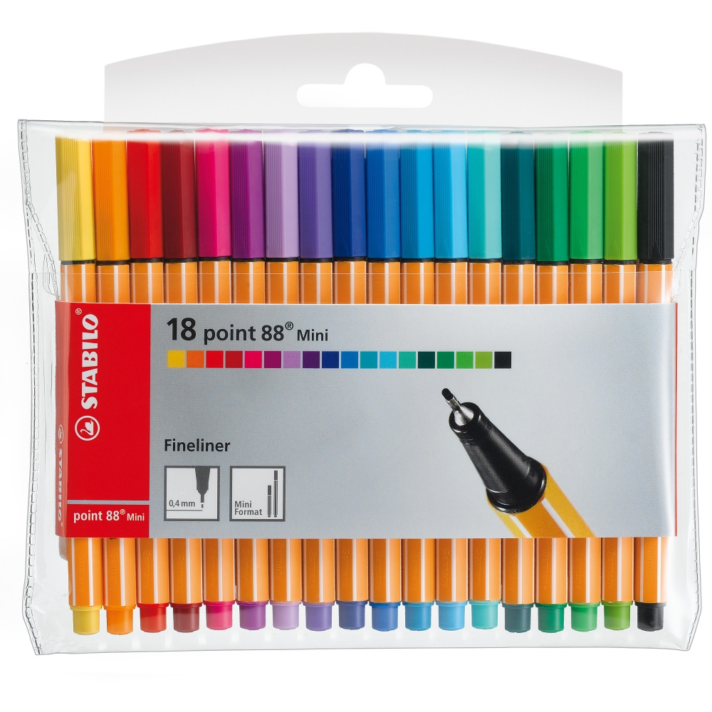 Fineliner set, Stabilo, Point 88 Mini, 18 colors
