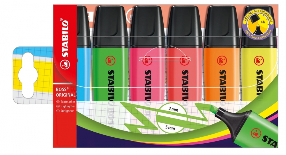 Set of text markers, Stabilo, Boss Original Fluorescent, 6 colors