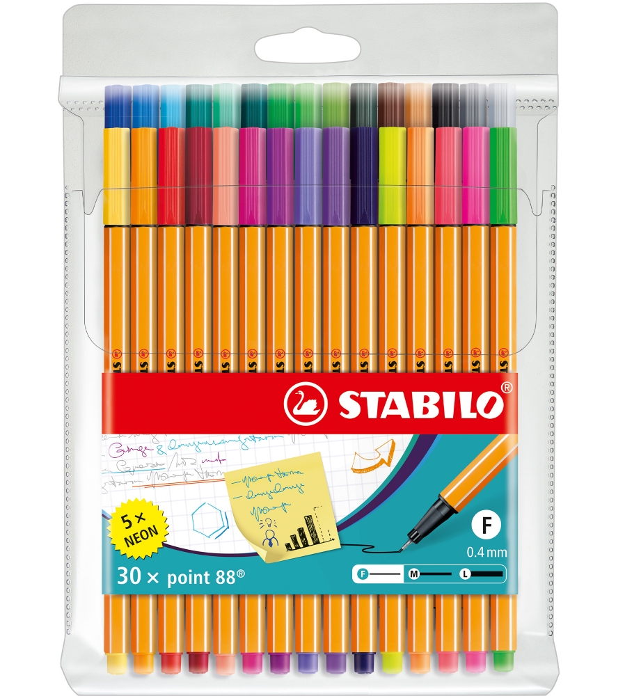 Ballpoint pen set, Stabilo, Point 88 25+5 neon, 30 colors